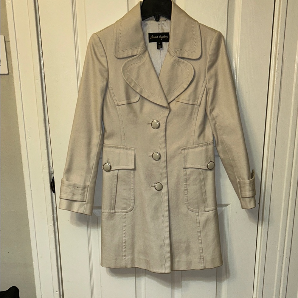 Beige Trench Coat with Button Accents